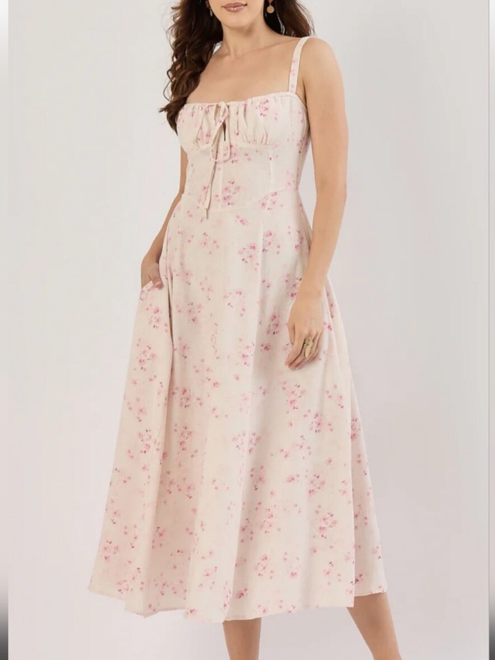 NWT Sim & Sam pink and Cream Floral linen dress